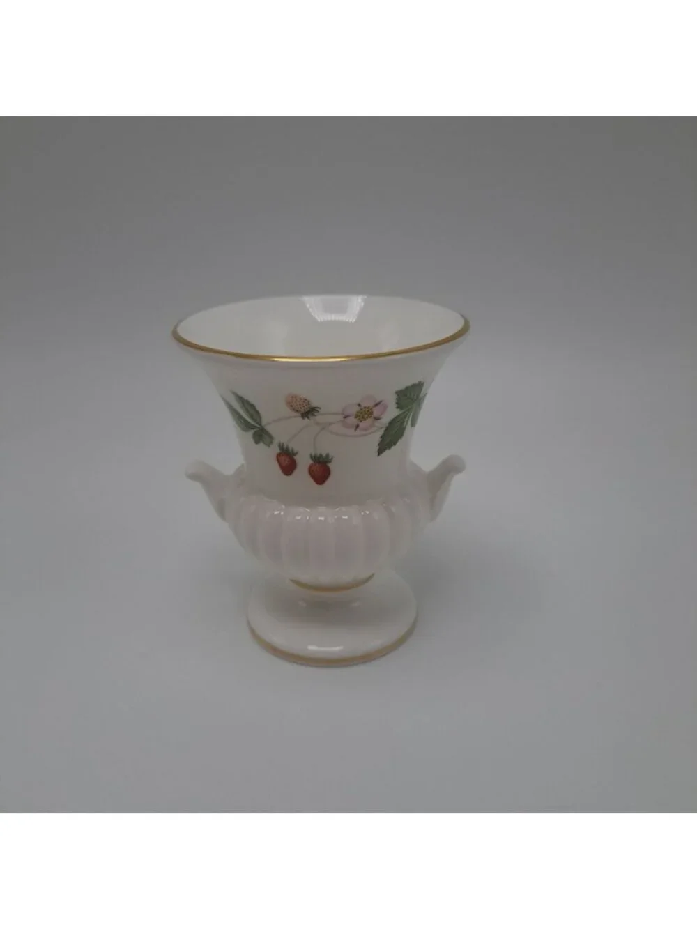Wedgwood Bone China Vase Strawberry Motif Gold Trim Collectible